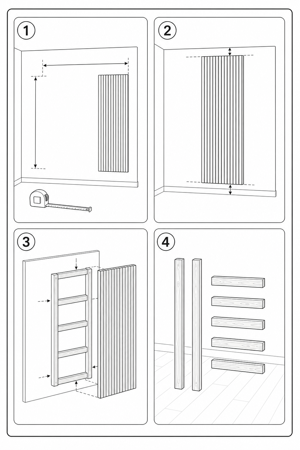 Lámina IKEA medición, frame oculto y lista de cortes